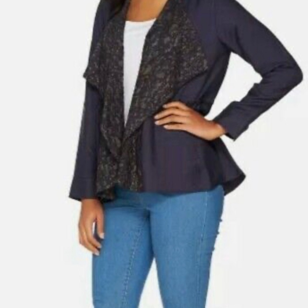LOGO Lori Goldstein Jacket Size 20WPurple Lace  Coat Rayon Lightweight Cardigan